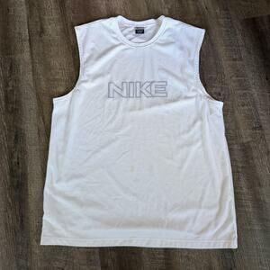 Nike Mens Shirt XL White Mesh Tank Top Basketball Jersey Loose Spell Out Swoosh